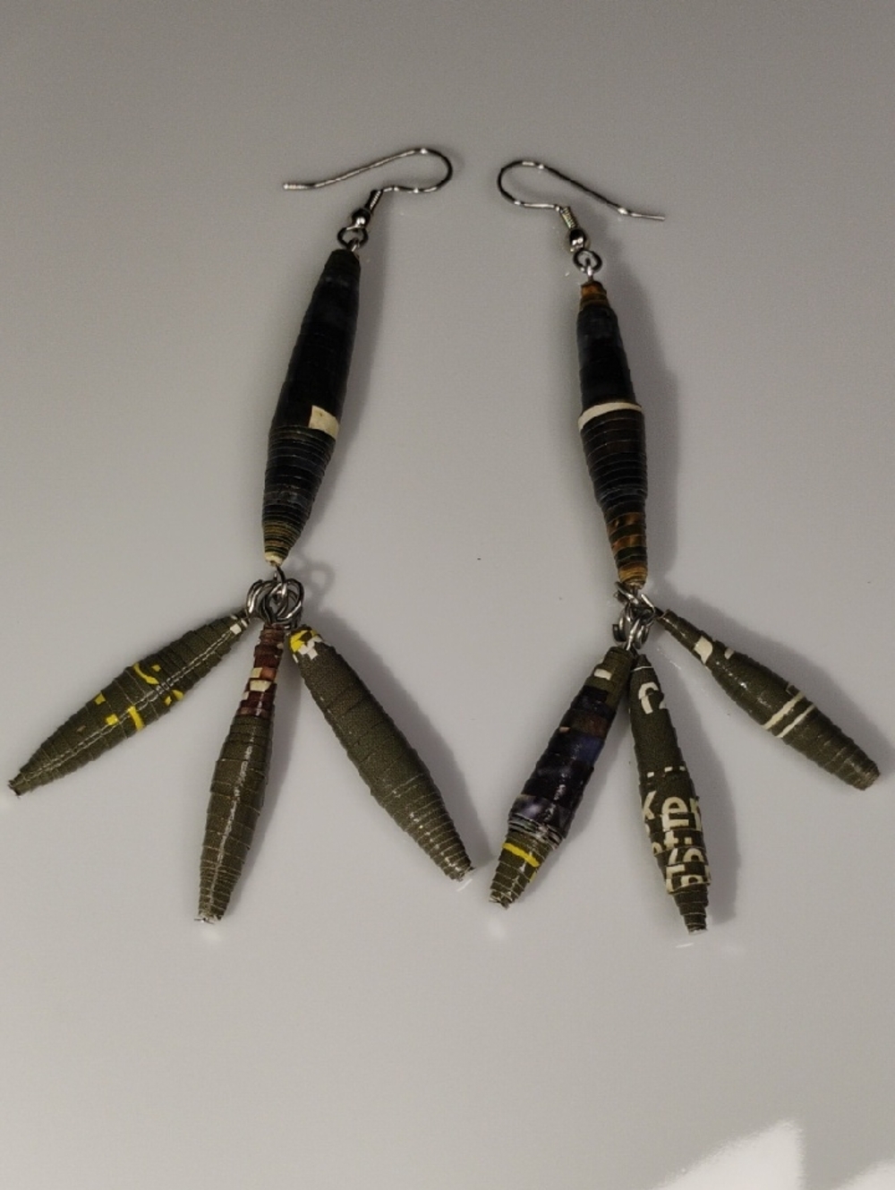 Handmade Olive Paper Bead Drop Earrings